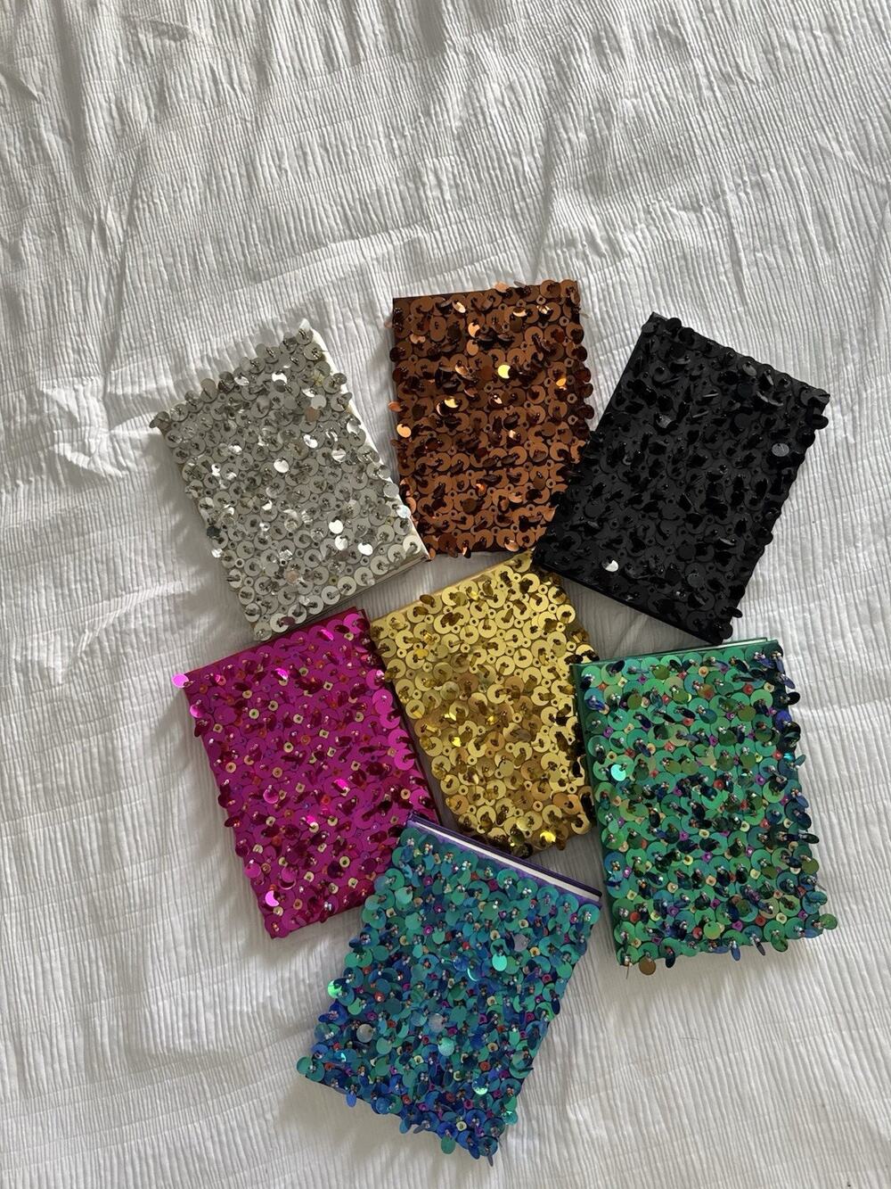 Lot of 7 Notebooks Journals Sequin Multicolor Diary Black Pink Silver Brown Gold